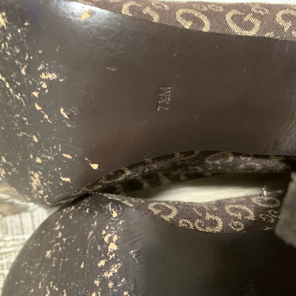 Guess Monogram Brown Open Toe Logo Heels Size: 7 1/2 - Picture 6 of 6